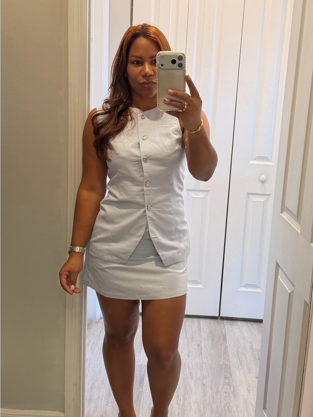 Sleeveless White Button-Front Mini Dress
